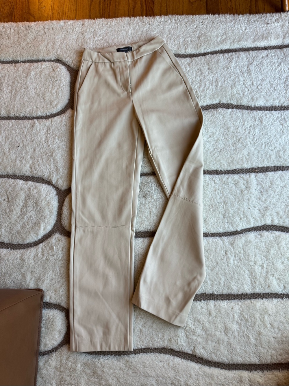 Primark Beige Straight Leg Leather Pants